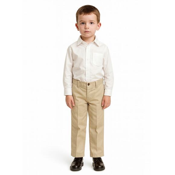NWOT Chaps Boys School Uniform Pleated Twill Pants - Size 4 Regular Khaki - Picture 1 of 5